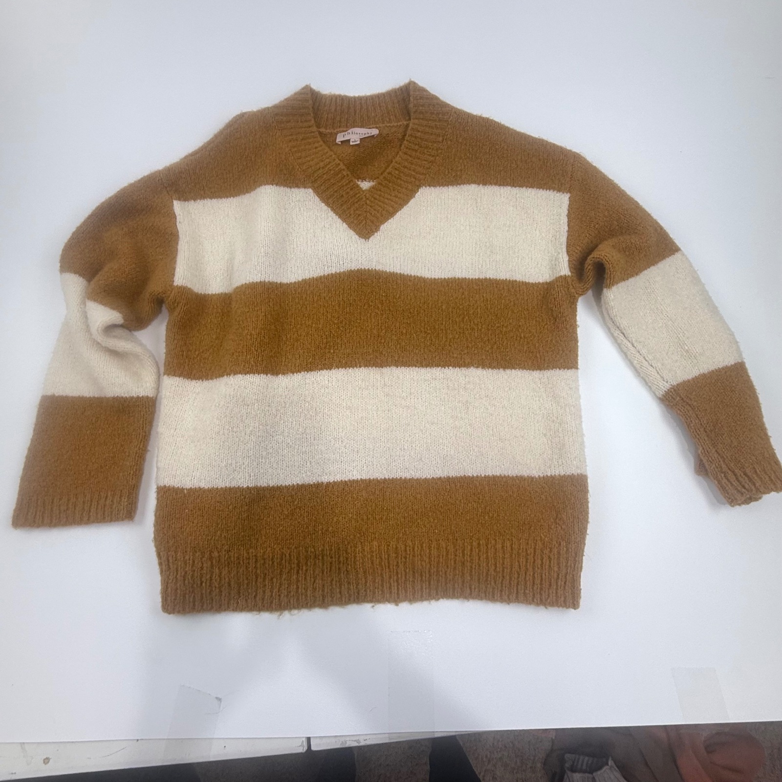 Philosophy Republic Clothing Striped V Neck Long Sleeve Sweater Top Size L